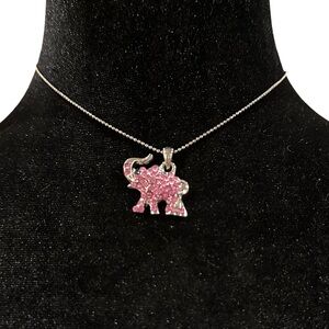 Adult Jewels Necklace Pink Crystal Encrusted Elephant Silver Tone